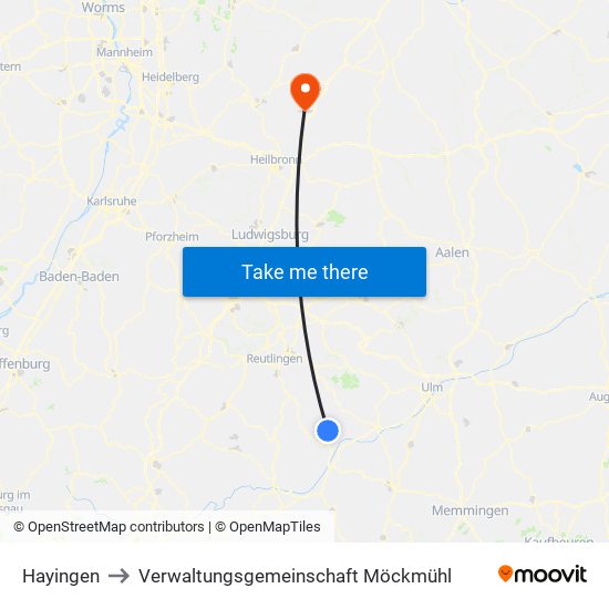 Hayingen to Verwaltungsgemeinschaft Möckmühl map