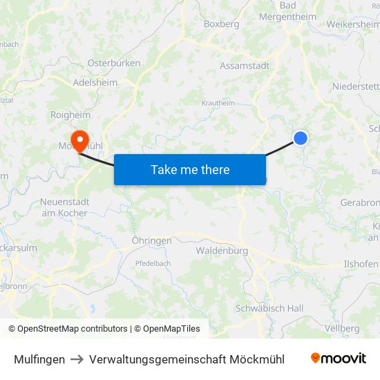 Mulfingen to Verwaltungsgemeinschaft Möckmühl map