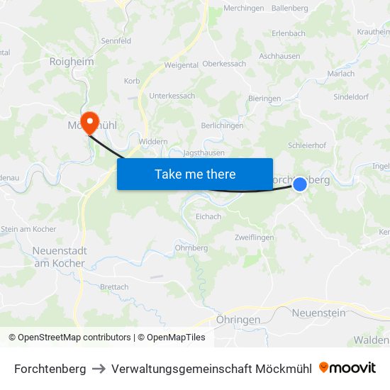 Forchtenberg to Verwaltungsgemeinschaft Möckmühl map