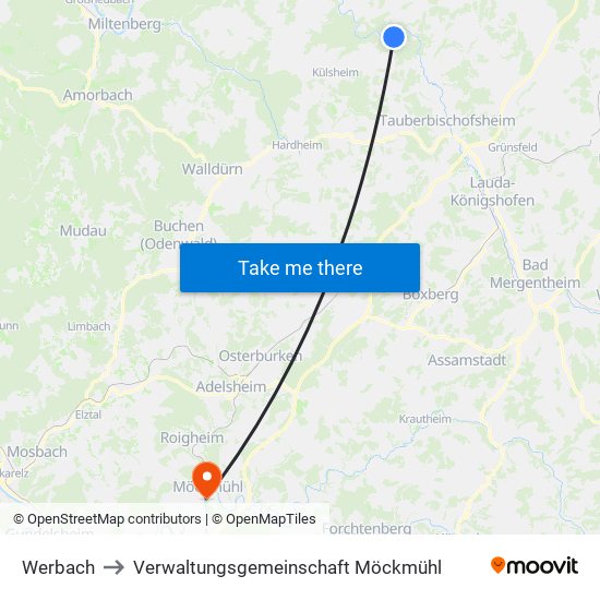 Werbach to Verwaltungsgemeinschaft Möckmühl map