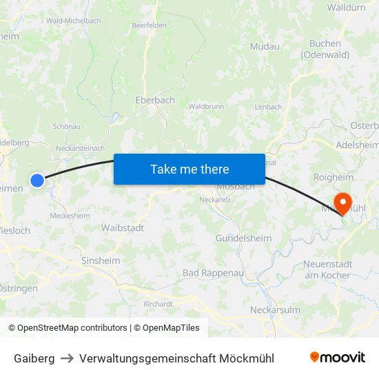 Gaiberg to Verwaltungsgemeinschaft Möckmühl map