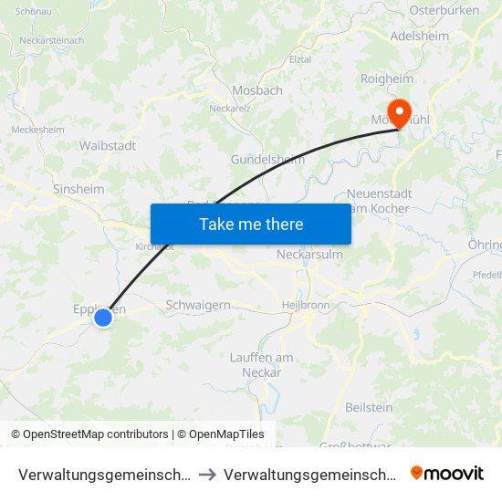 Verwaltungsgemeinschaft Eppingen to Verwaltungsgemeinschaft Möckmühl map