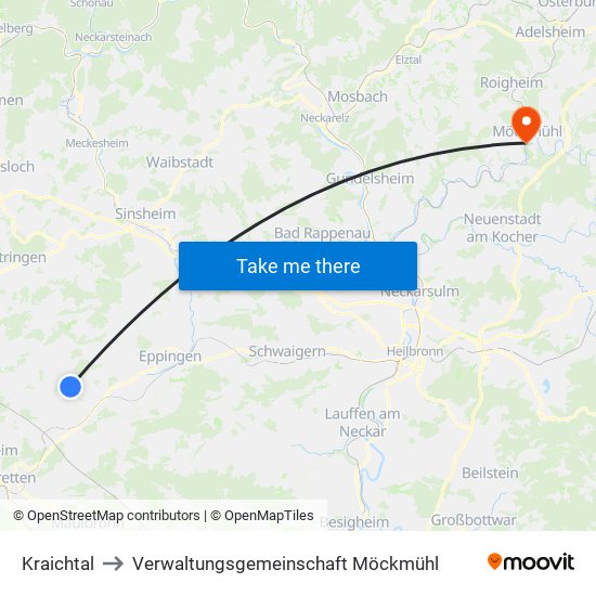 Kraichtal to Verwaltungsgemeinschaft Möckmühl map