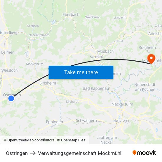 Östringen to Verwaltungsgemeinschaft Möckmühl map