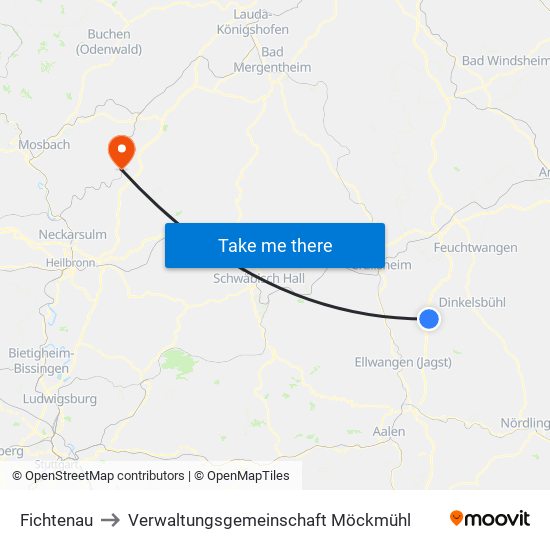 Fichtenau to Verwaltungsgemeinschaft Möckmühl map