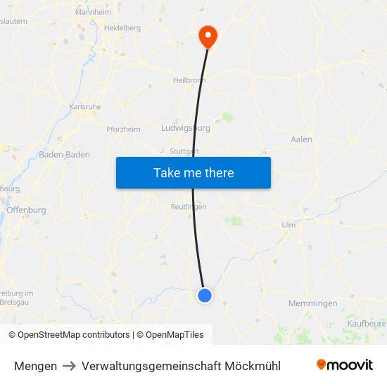 Mengen to Verwaltungsgemeinschaft Möckmühl map