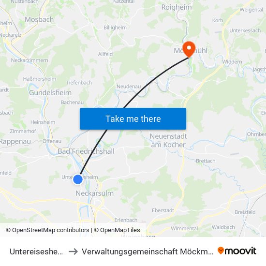 Untereisesheim to Verwaltungsgemeinschaft Möckmühl map