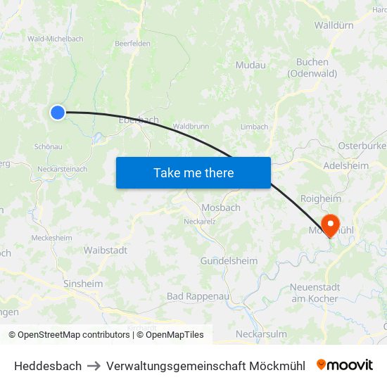 Heddesbach to Verwaltungsgemeinschaft Möckmühl map