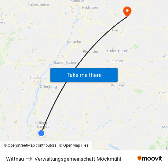 Wittnau to Verwaltungsgemeinschaft Möckmühl map