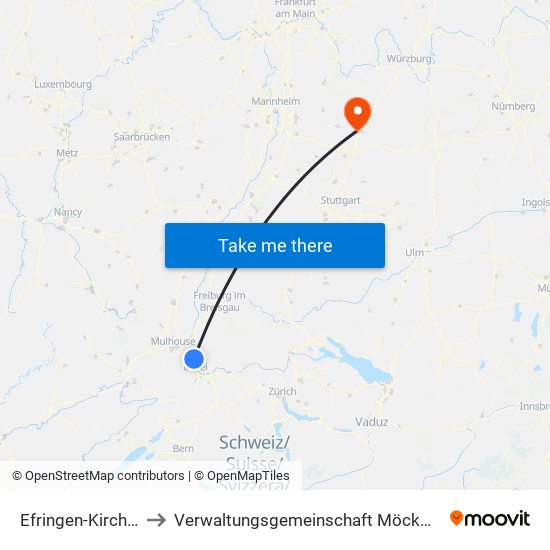 Efringen-Kirchen to Verwaltungsgemeinschaft Möckmühl map