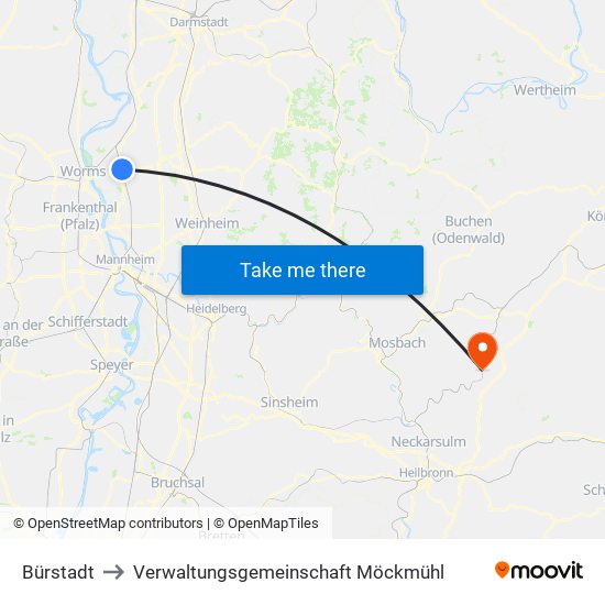 Bürstadt to Verwaltungsgemeinschaft Möckmühl map