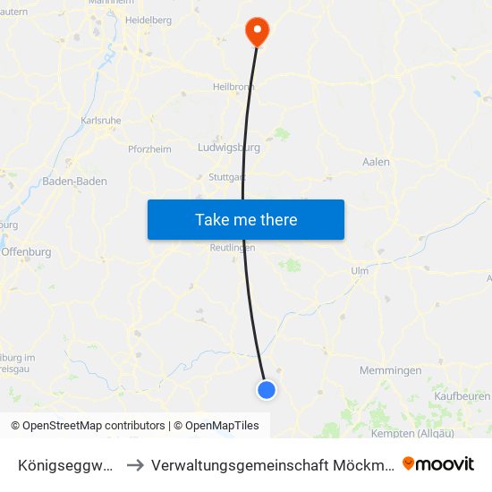 Königseggwald to Verwaltungsgemeinschaft Möckmühl map