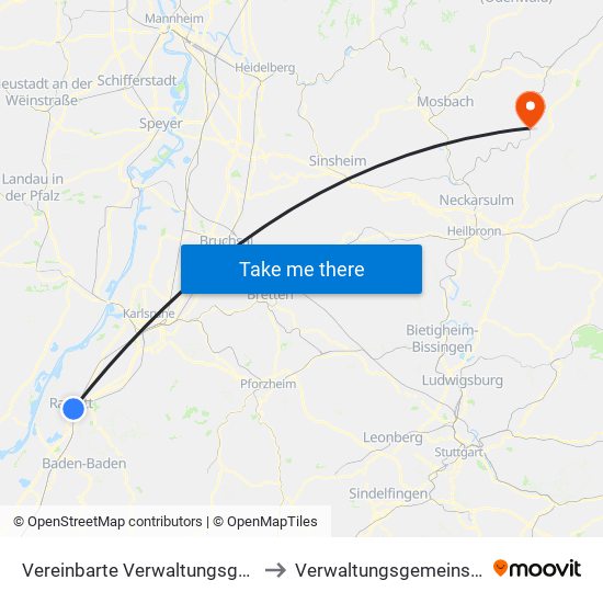 Vereinbarte Verwaltungsgemeinschaft Rastatt to Verwaltungsgemeinschaft Möckmühl map