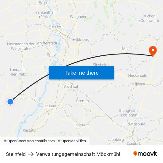 Steinfeld to Verwaltungsgemeinschaft Möckmühl map