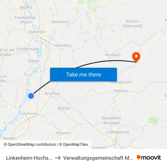 Linkenheim-Hochstetten to Verwaltungsgemeinschaft Möckmühl map