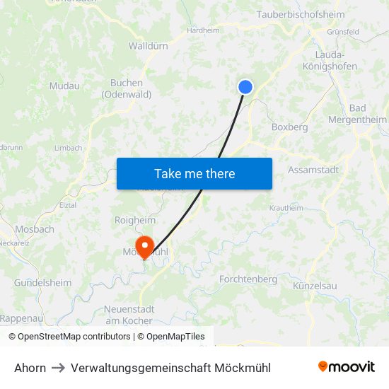 Ahorn to Verwaltungsgemeinschaft Möckmühl map