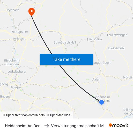 Heidenheim An Der Brenz to Verwaltungsgemeinschaft Möckmühl map