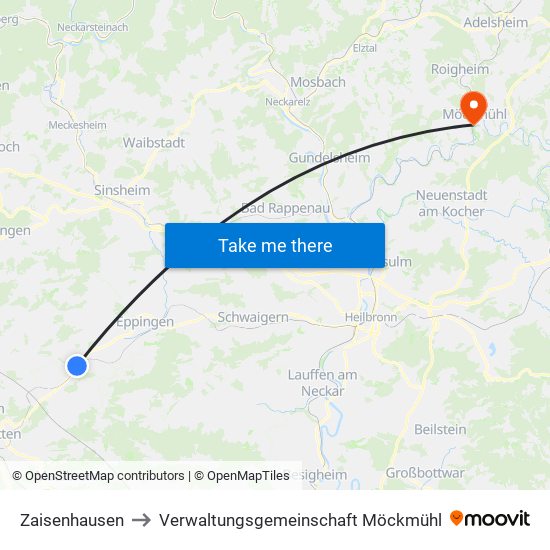 Zaisenhausen to Verwaltungsgemeinschaft Möckmühl map