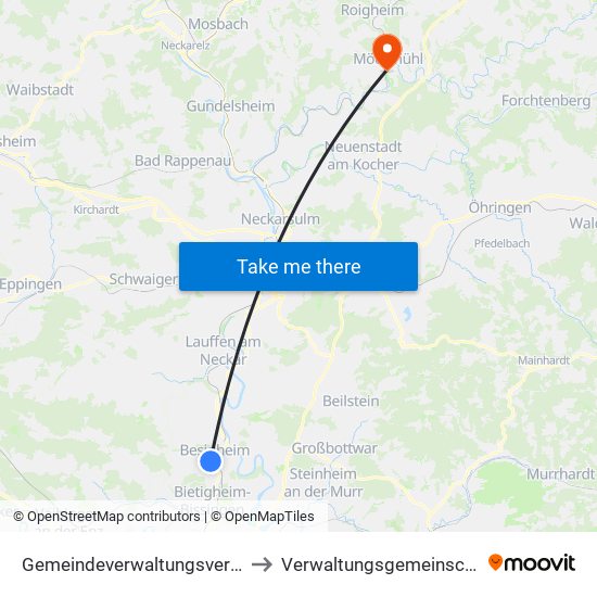 Gemeindeverwaltungsverband Besigheim to Verwaltungsgemeinschaft Möckmühl map