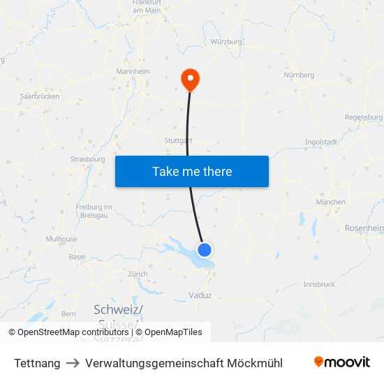 Tettnang to Verwaltungsgemeinschaft Möckmühl map