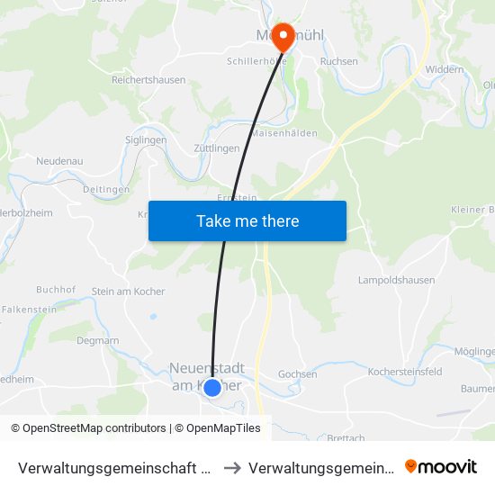 Verwaltungsgemeinschaft Neuenstadt am Kocher to Verwaltungsgemeinschaft Möckmühl map