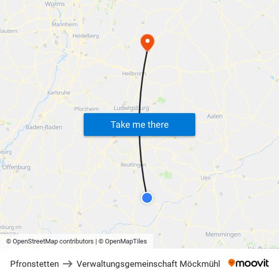 Pfronstetten to Verwaltungsgemeinschaft Möckmühl map