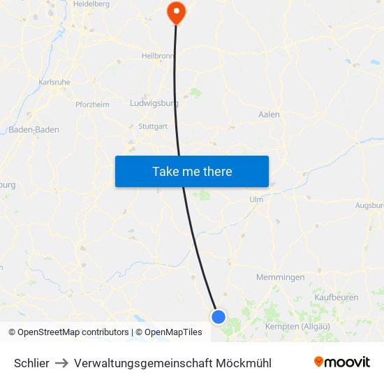 Schlier to Verwaltungsgemeinschaft Möckmühl map