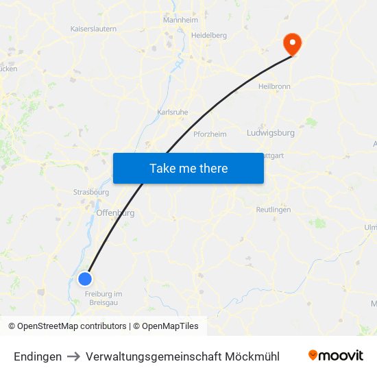 Endingen to Verwaltungsgemeinschaft Möckmühl map
