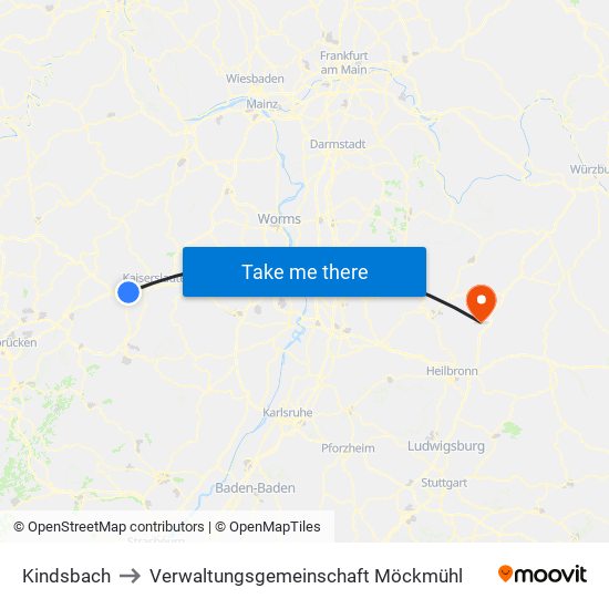 Kindsbach to Verwaltungsgemeinschaft Möckmühl map