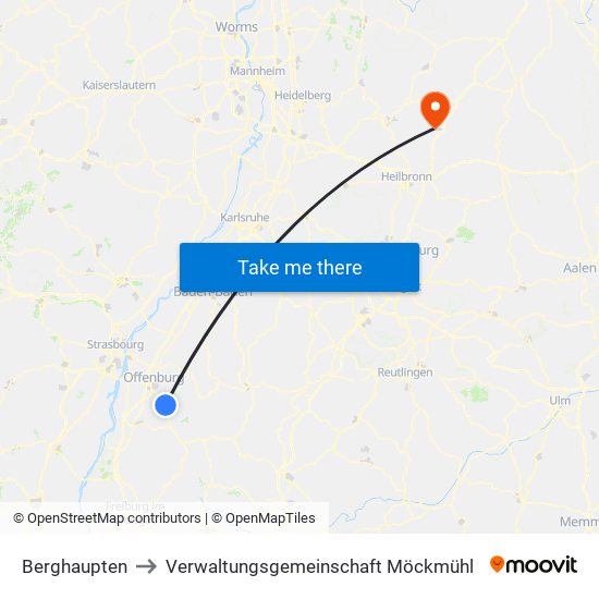 Berghaupten to Verwaltungsgemeinschaft Möckmühl map