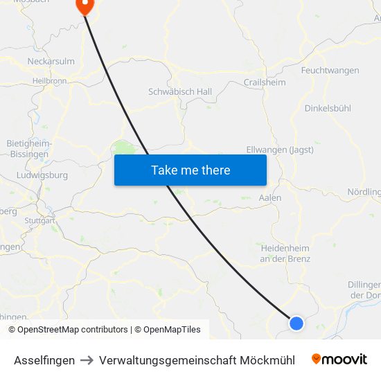 Asselfingen to Verwaltungsgemeinschaft Möckmühl map