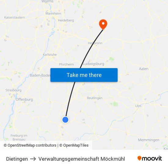 Dietingen to Verwaltungsgemeinschaft Möckmühl map