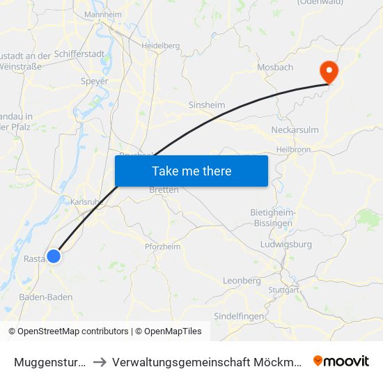 Muggensturm to Verwaltungsgemeinschaft Möckmühl map