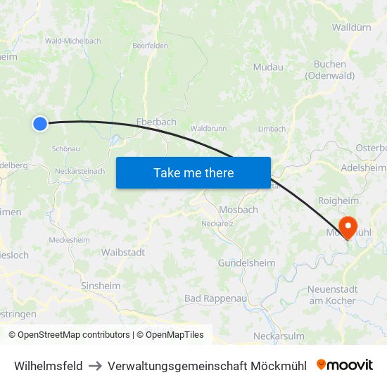 Wilhelmsfeld to Verwaltungsgemeinschaft Möckmühl map