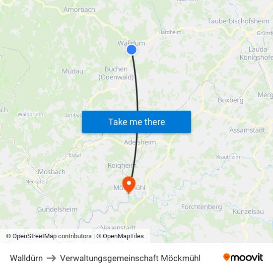 Walldürn to Verwaltungsgemeinschaft Möckmühl map