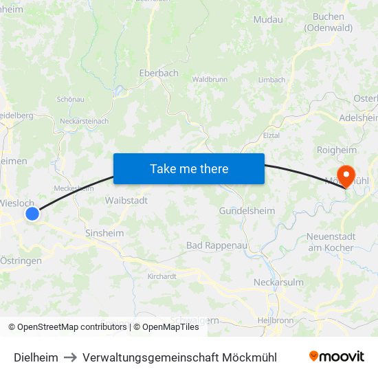 Dielheim to Verwaltungsgemeinschaft Möckmühl map