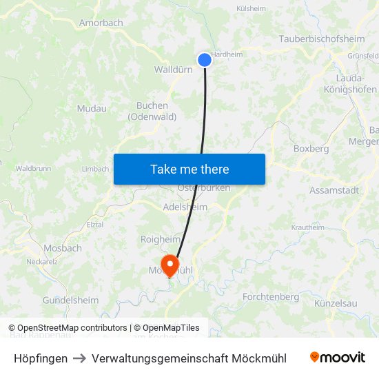 Höpfingen to Verwaltungsgemeinschaft Möckmühl map