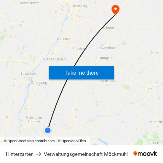 Hinterzarten to Verwaltungsgemeinschaft Möckmühl map