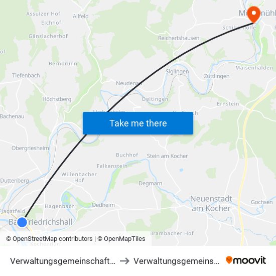 Verwaltungsgemeinschaft Bad Friedrichshall to Verwaltungsgemeinschaft Möckmühl map