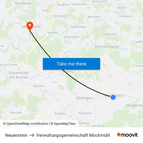 Neuenstein to Verwaltungsgemeinschaft Möckmühl map