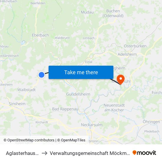 Aglasterhausen to Verwaltungsgemeinschaft Möckmühl map