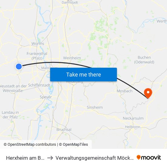 Herxheim am Berg to Verwaltungsgemeinschaft Möckmühl map