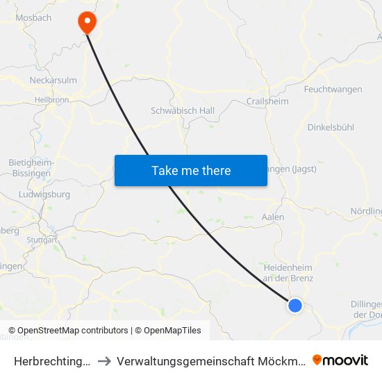 Herbrechtingen to Verwaltungsgemeinschaft Möckmühl map