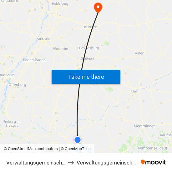 Verwaltungsgemeinschaft Stockach to Verwaltungsgemeinschaft Möckmühl map