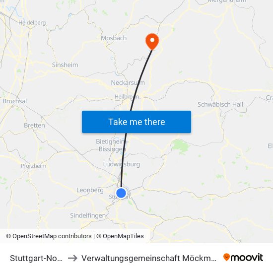 Stuttgart-Nord to Verwaltungsgemeinschaft Möckmühl map