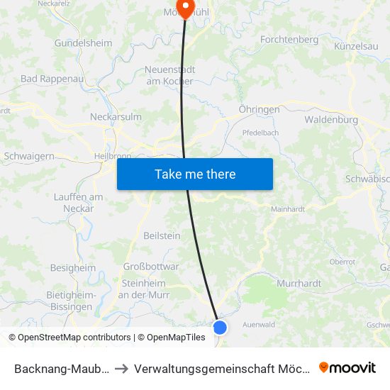 Backnang-Maubach to Verwaltungsgemeinschaft Möckmühl map