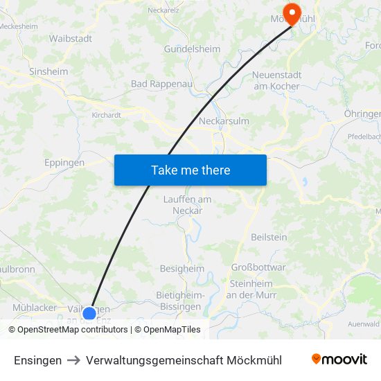 Ensingen to Verwaltungsgemeinschaft Möckmühl map