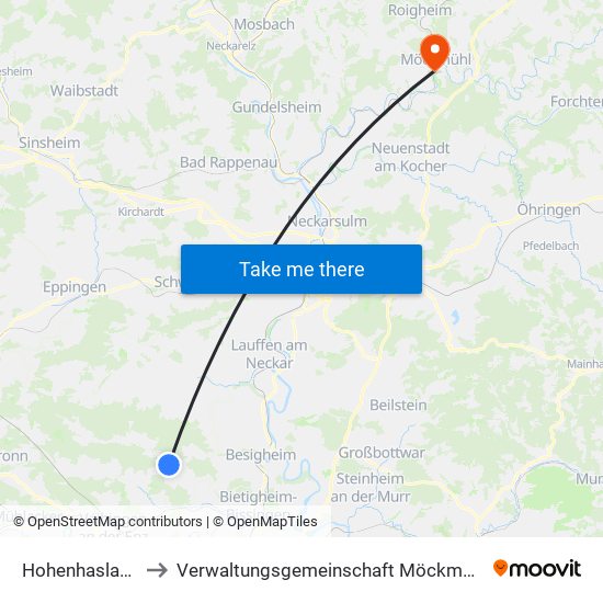 Hohenhaslach to Verwaltungsgemeinschaft Möckmühl map