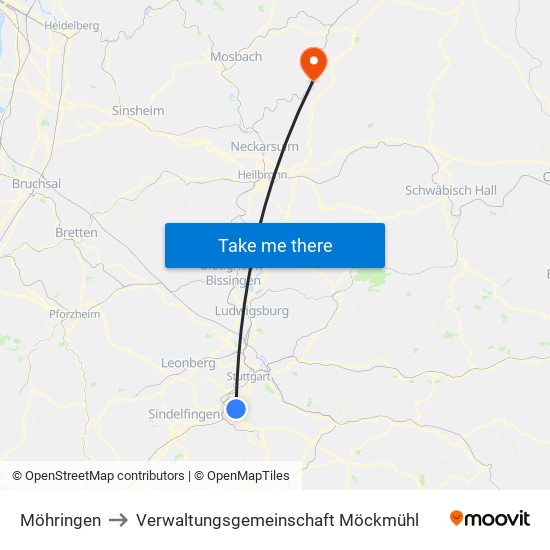 Möhringen to Verwaltungsgemeinschaft Möckmühl map