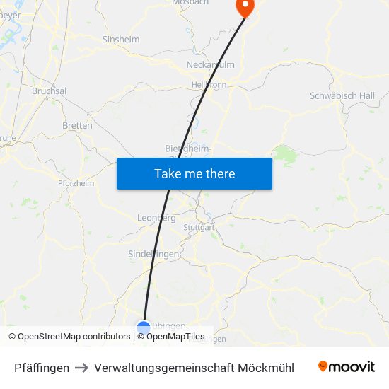 Pfäffingen to Verwaltungsgemeinschaft Möckmühl map